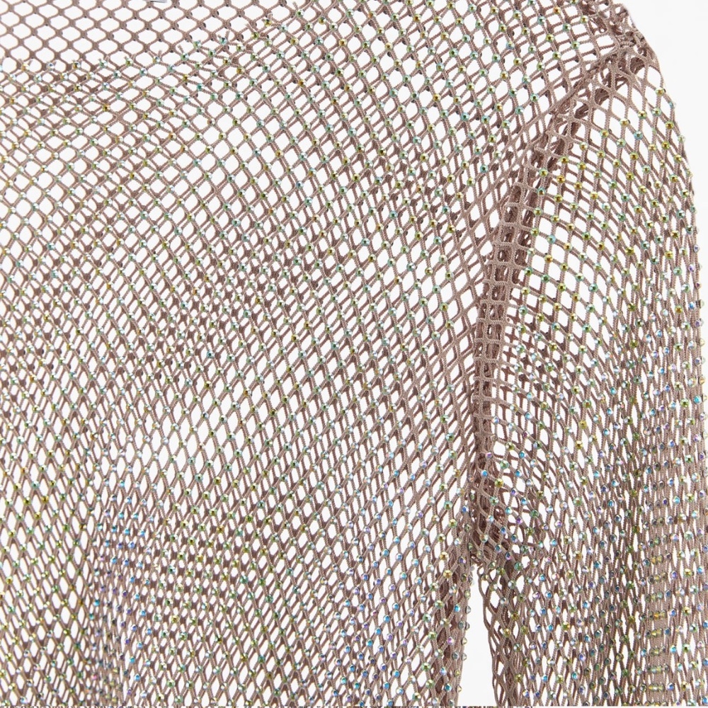 Zara Sheer Nude Mesh Long Sleeve Top - Picture 4 of 5